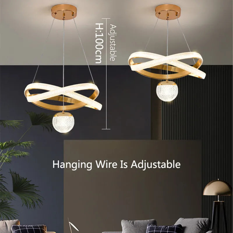 Modern minimalist designer chandelier with three elegant and lightweight heads - vue 7 sur 15