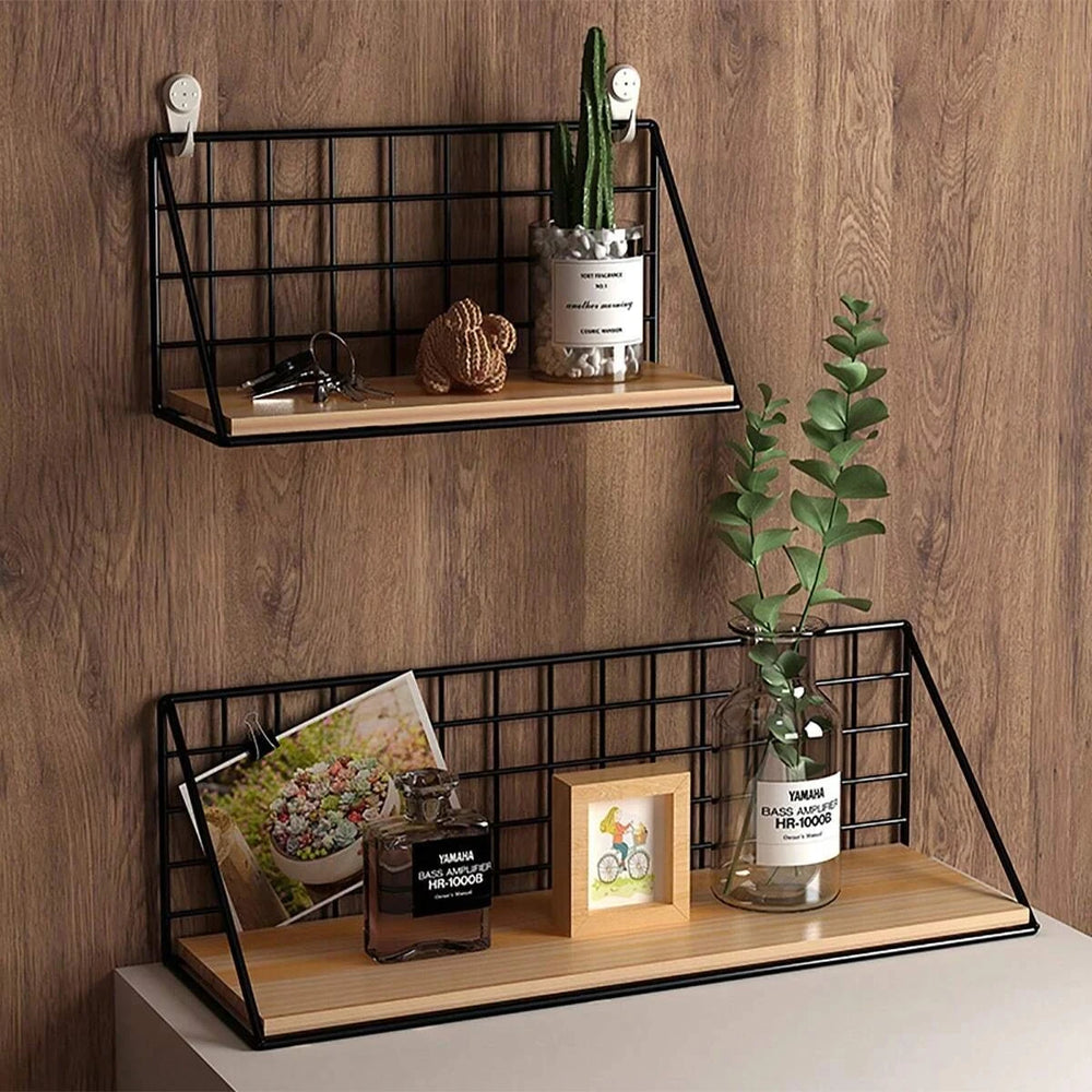 wooden hanging wall shelves for decorative storage