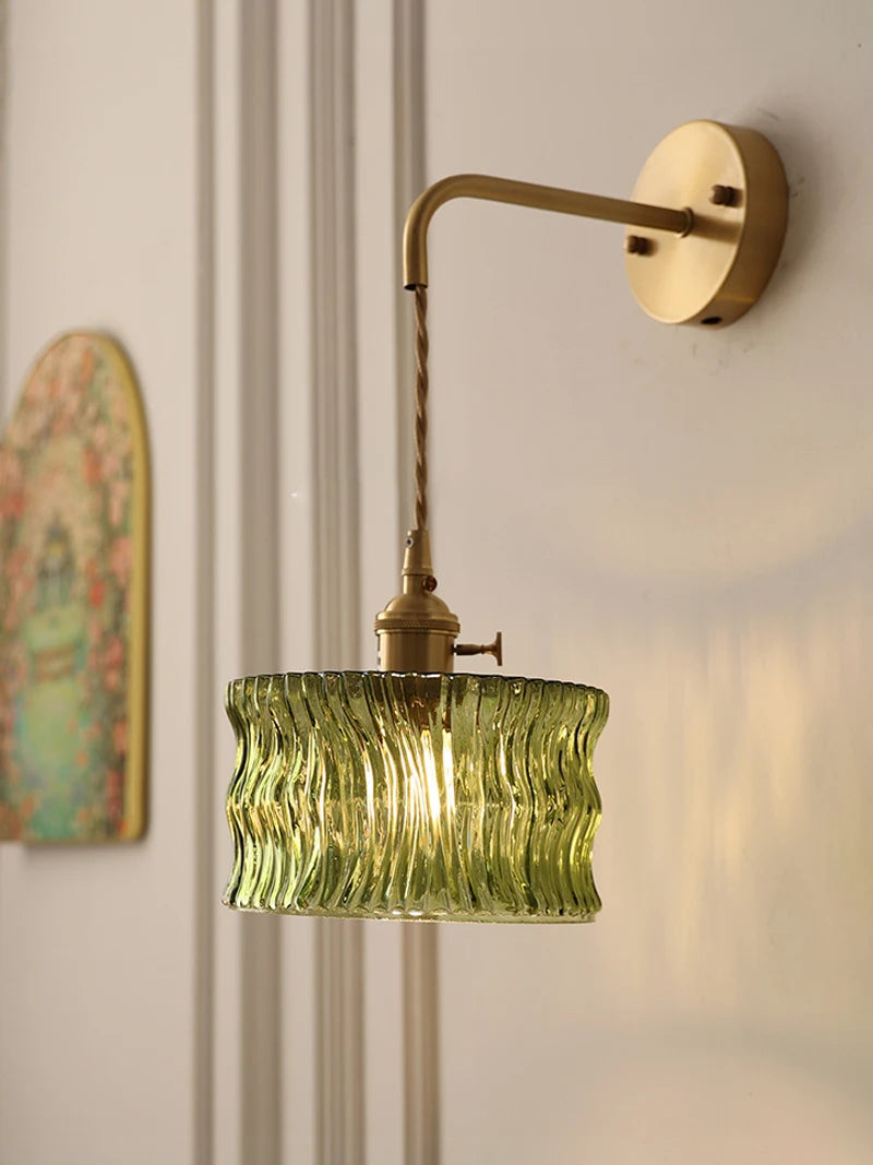 Vintage glass wall light with brass socket