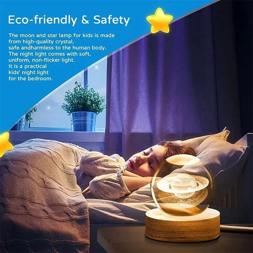 3D crystal night light solar system wooden decorative gift - vue 4 sur 16