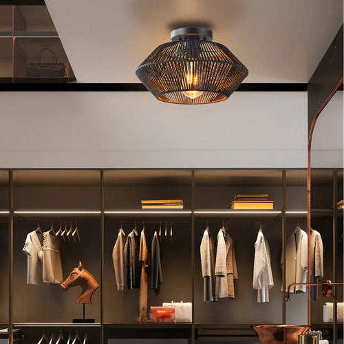Retro black woven vine ceiling light - vue 6 sur 7