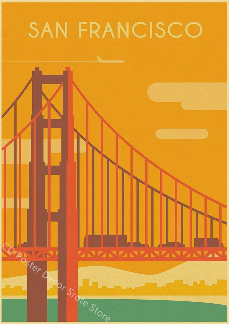 Vintage world cities poster for wall decoration