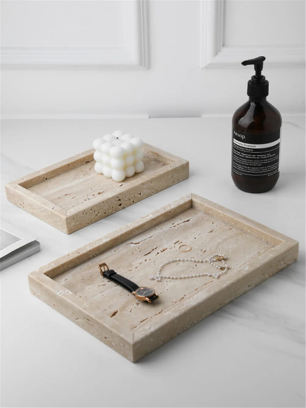 Minimalist marble tray for candles and jewellery