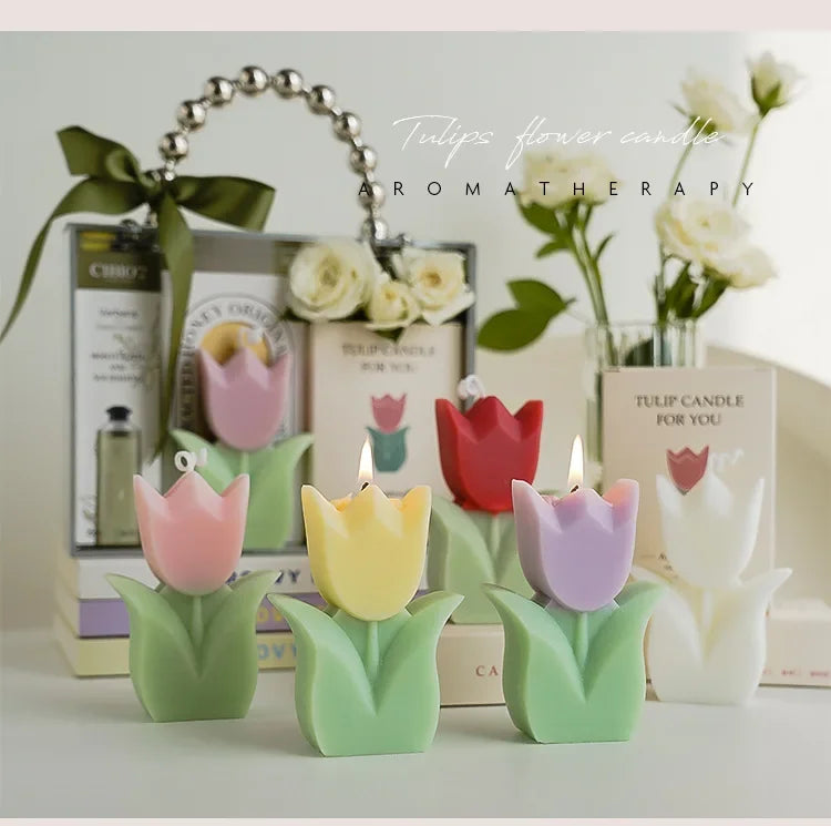 handmade scented tulip candle for decorations and aromatherapy
