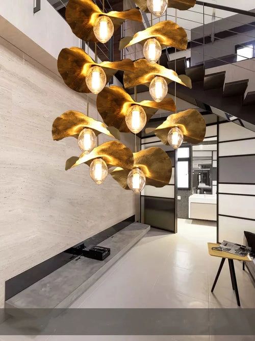 Nordic copper lotus leaf chandelier pendant light - vue 4 sur 9