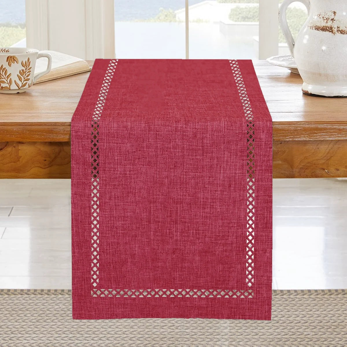 Modern openwork linen table runner for dining - vue 11 sur 13
