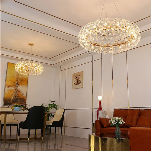 Elegant and bright crystal dandelion round LED chandelier - vue 4 sur 12