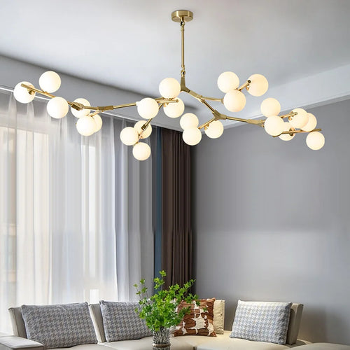 Glass chandelier with tree branches and glowing glass balls - vue 6 sur 12
