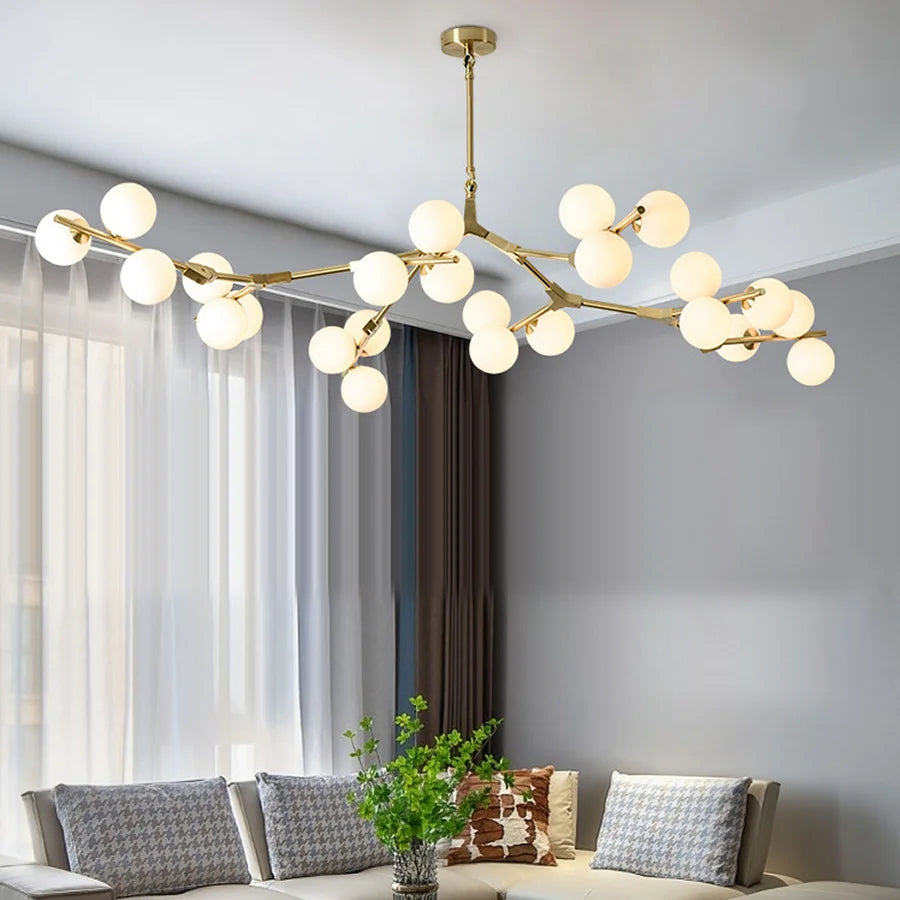 Glass chandelier with tree branches and glowing glass balls - vue 5 sur 12