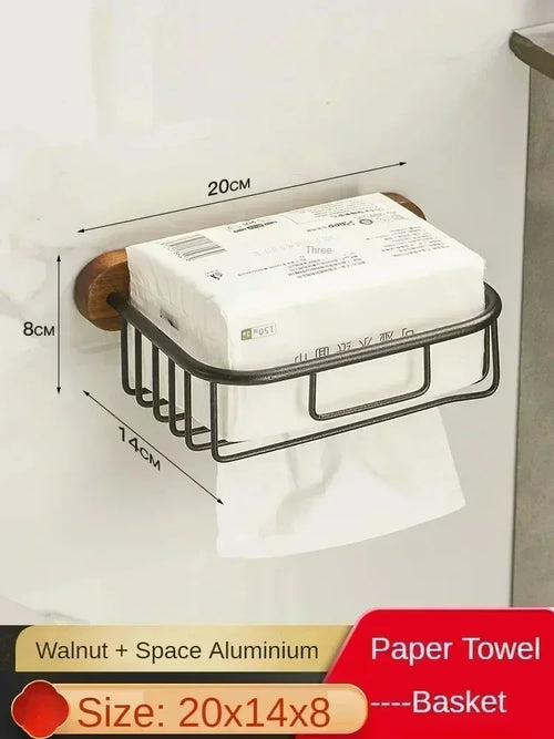 Wood and aluminium wall-mounted towel rack and shower accessories organiser