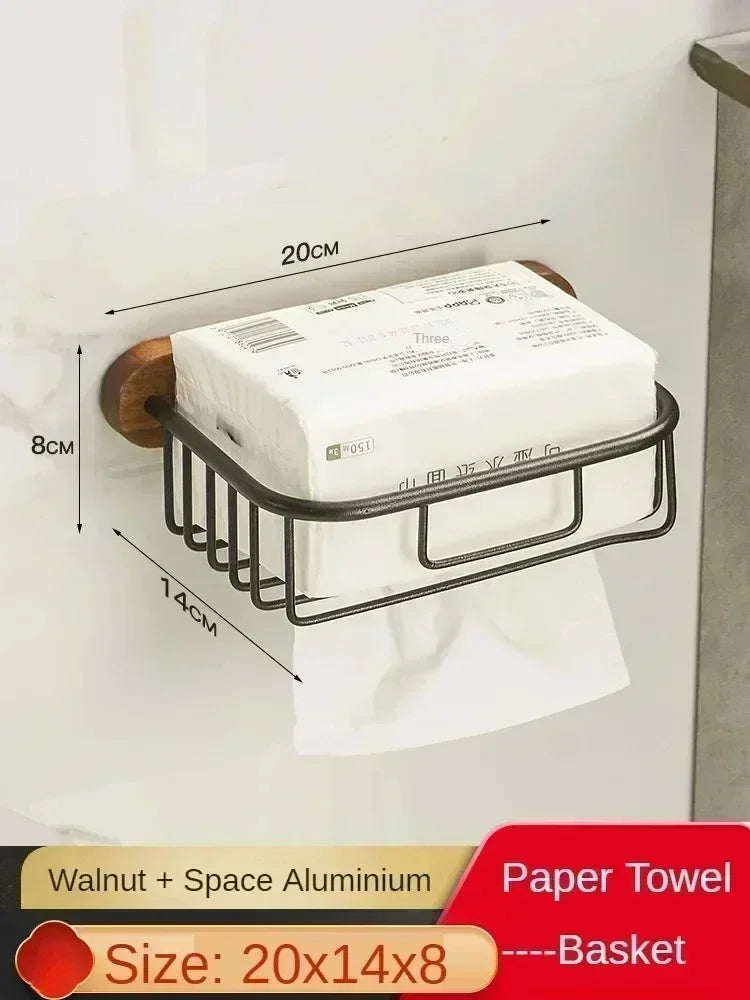 Wood and aluminium wall-mounted towel rack and shower accessories organiser