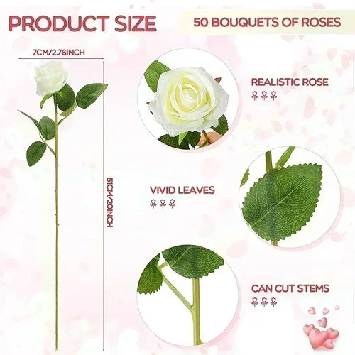 Set of 50 artificial silk roses for decoration and festive events - vue 3 sur 24