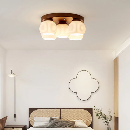 Nordic log pendant light Japanese tatami solid wood ceiling lamp - vue 3 sur 14