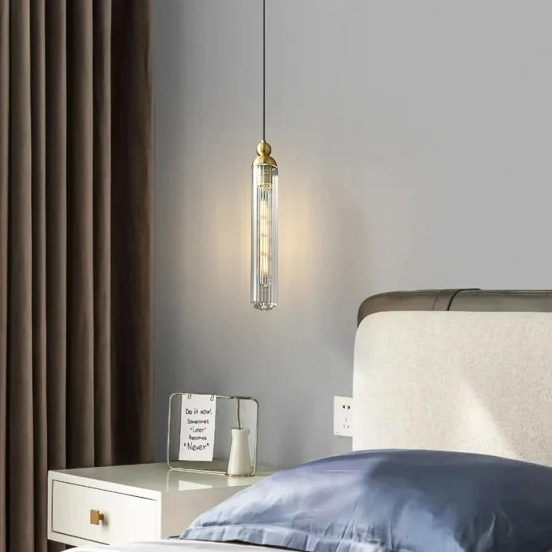Clear glass chandelier with adjustable copper cord