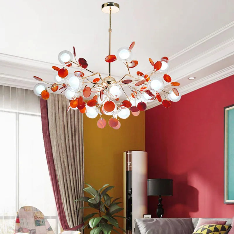 Nordic LED bubble firefly chandelier with natural agate effect - vue 4 sur 10