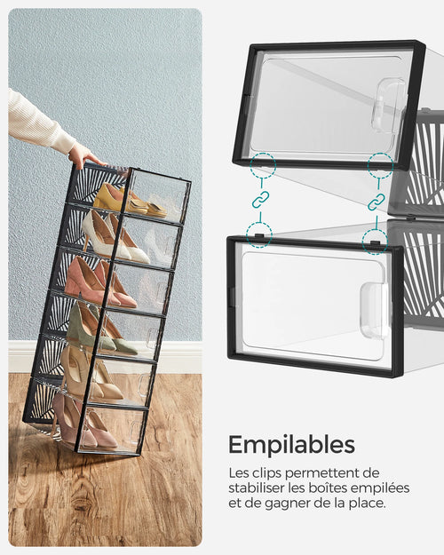 SONGMICS Clear Shoe Boxes, Shoe Storage Organsiers, Stackable, Breathable, and Foldable, Display Trainers, High Heels - vue 4 sur 9
