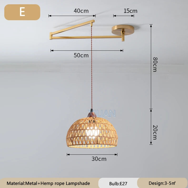 Wabi-sabi vintage chandelier with folding fabric shade - vue 10 sur 11