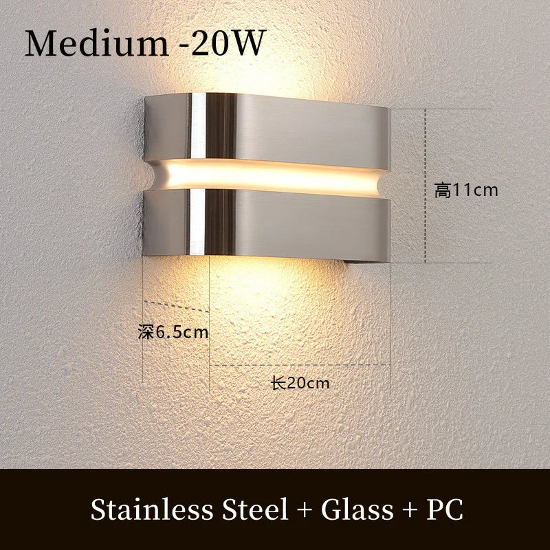 Modern waterproof stainless steel outdoor LED wall light