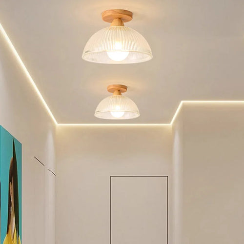 Nordic Wooden Ceiling Light Frosted Glass Lamp Living Room Aisle Bedroom Cloakroom Balcony Corridor Lamps and Lanterns - vue 4 sur 12