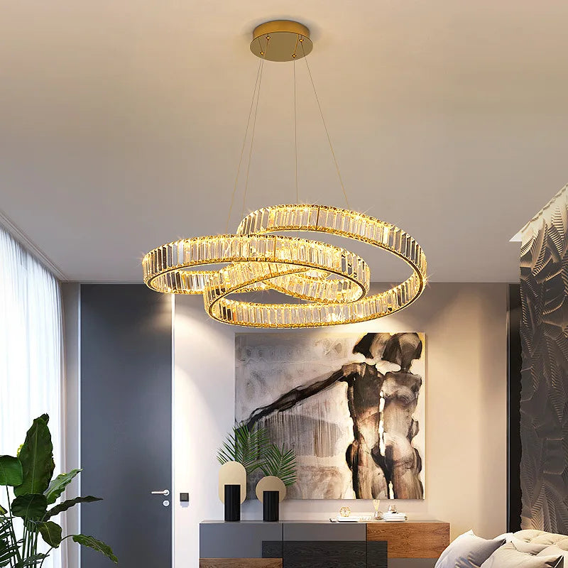 Modern postmodern luxury minimalist nordic crystal LED chandelier for living room or villa, circular ring