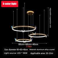 Modern butterfly chandelier with decorative gold ring