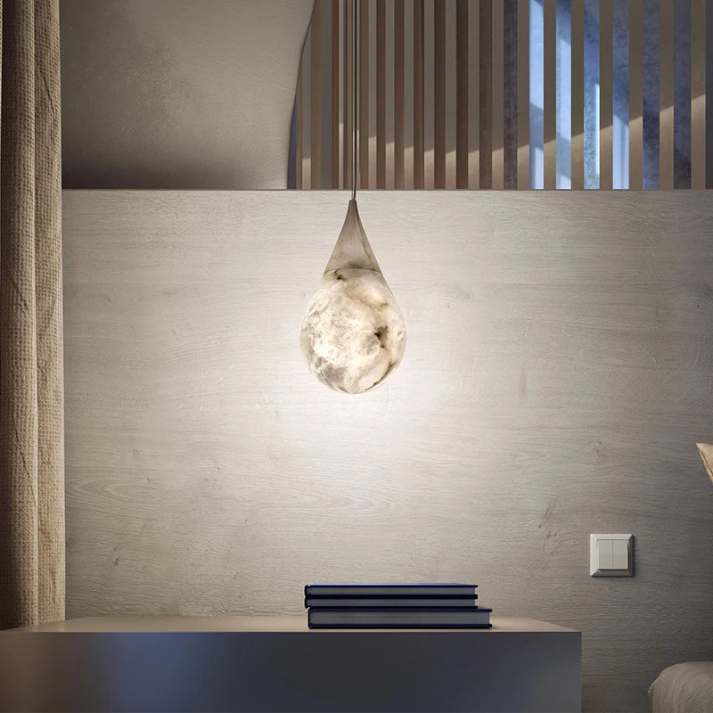 American postmodern design alabaster raindrop pendant light minimalist lighting for bedrooms and restaurants - vue 4 sur 8