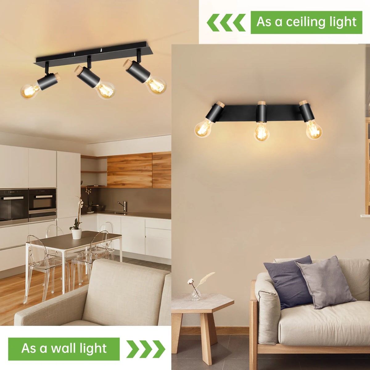 Kimjo black wood rotatable ceiling spot light E27