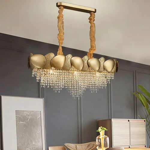 modern crystal chandelier with tassels and stainless steel - vue 4 sur 16