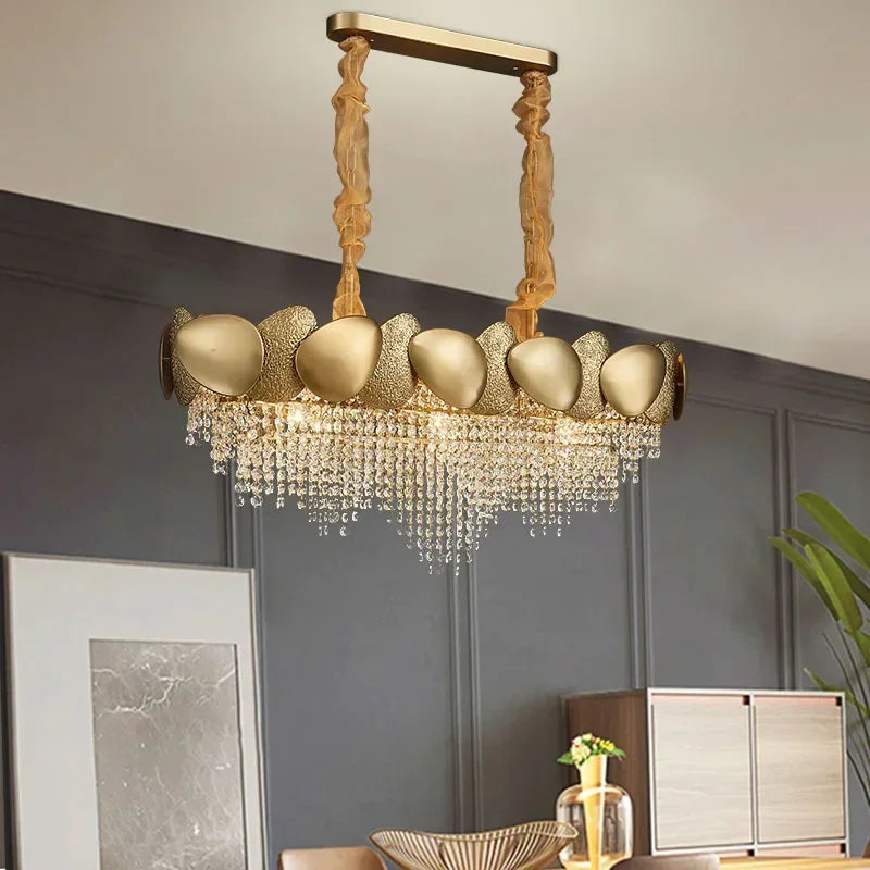 modern crystal chandelier with tassels and stainless steel - vue 3 sur 16