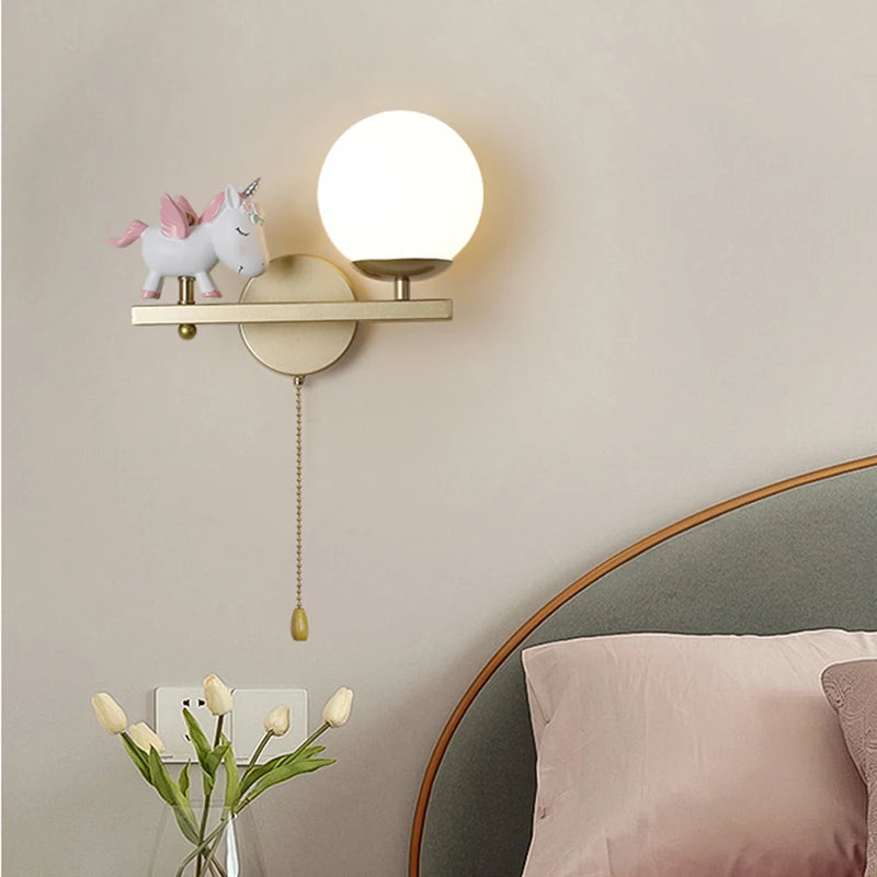 Pink unicorn wall light for children's bedroom