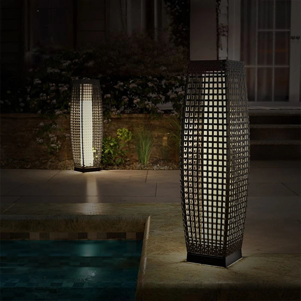 Decorative solar rattan and wicker outdoor lamp