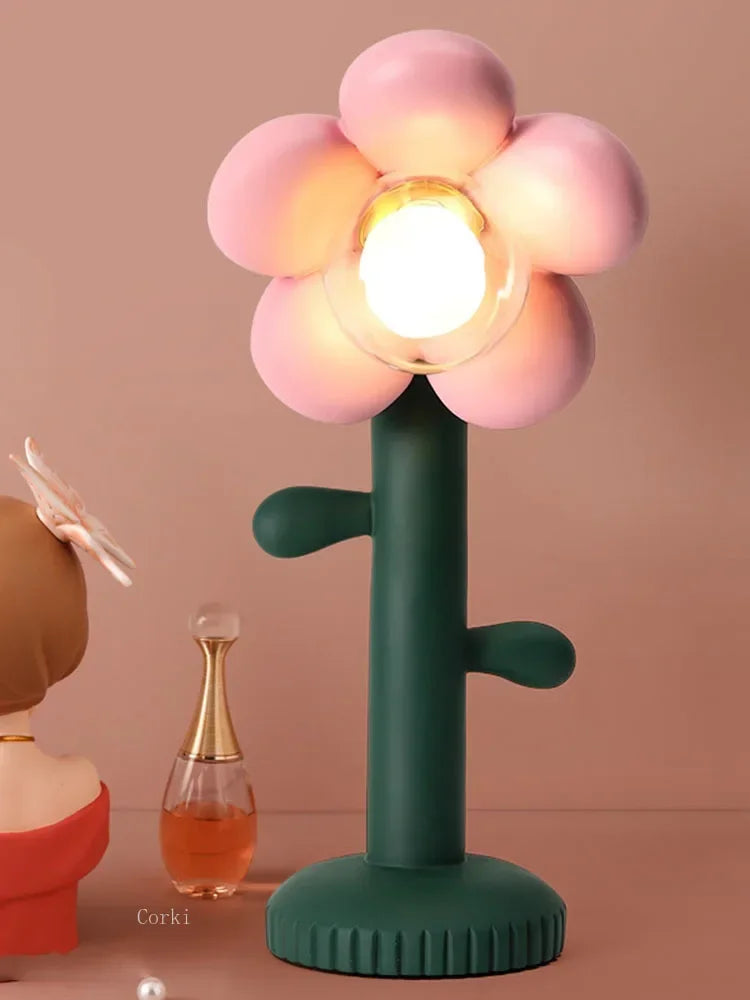 decorative pink flower resin table lamp for interiors - vue 2 sur 7