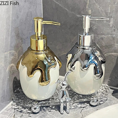 gold ceramic soap dispenser for bathroom - vue 6 sur 10