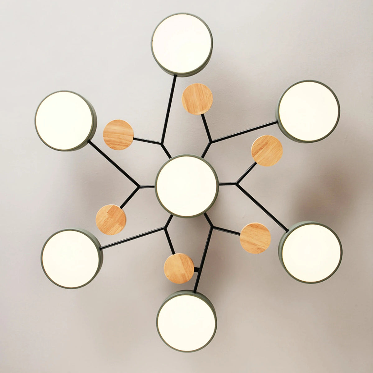 Nordic style wooden LED ceiling chandelier for multiple rooms - vue 5 sur 22