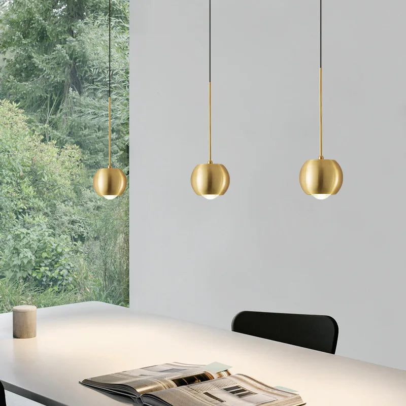 Simple copper pendant light with warm LED atmosphere