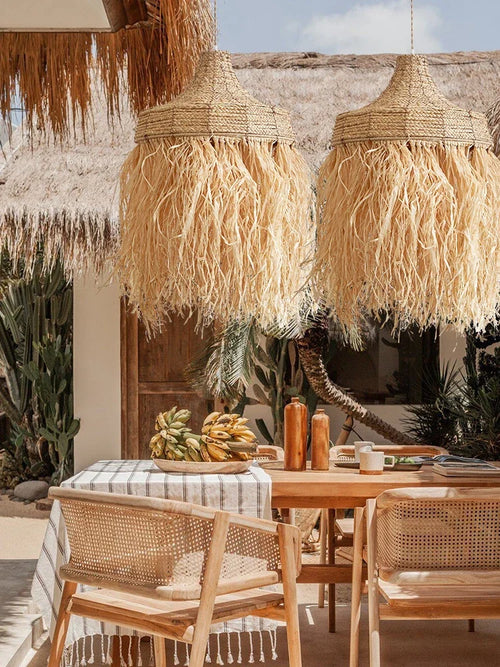 Handwoven rattan pendant light in natural wabi sabi style - vue 5 sur 9