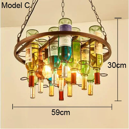 Vintage glass wine bottle E27 LED pendant light for bar, cafe, restaurant - vue 9 sur 10