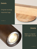 Wood grain LED ceiling chandelier with spotlights for living room, bedroom or kitchen