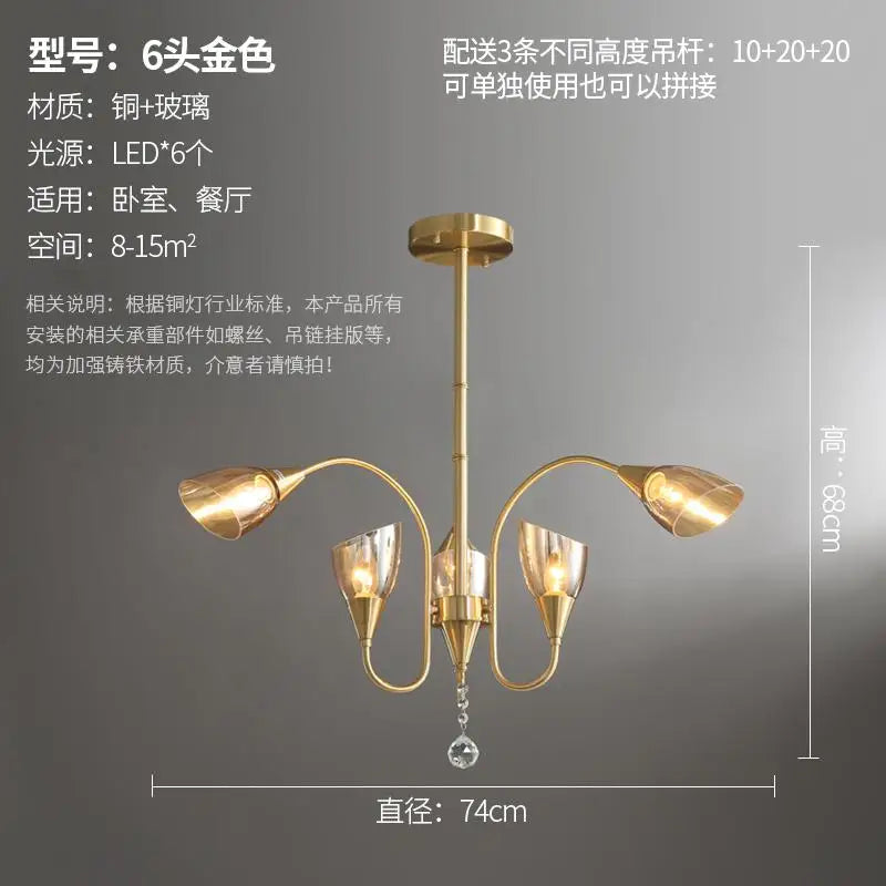 Modern copper crystal chandelier for indoor lighting
