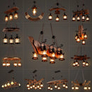 Retro wood industrial style chandelier for café and restaurant