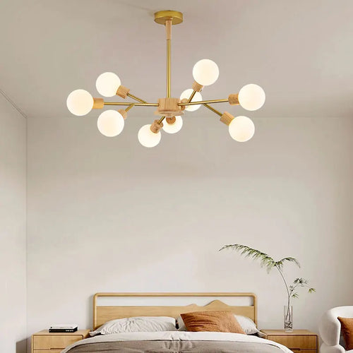 Nordic wood LED chandelier for modern interior decor - vue 3 sur 9