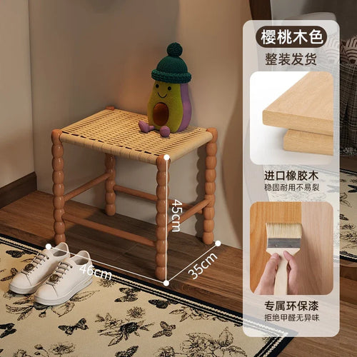 Creative Gourd Stool, French Woven Solid Wood Stool, Household Shoe Changing Stool, Living Room Sofa Side Shelf - vue 13 sur 13