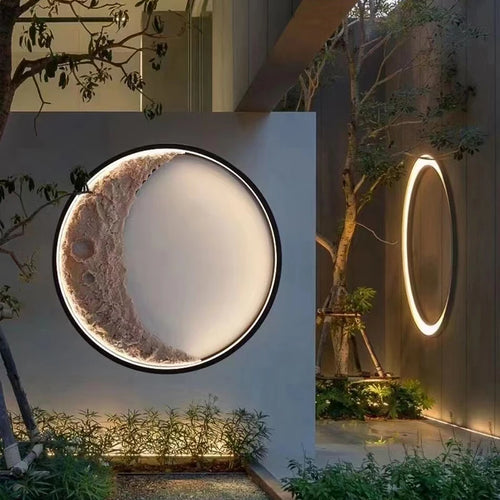 New modern outdoor moon LED wall light waterproof garden resin - vue 5 sur 15