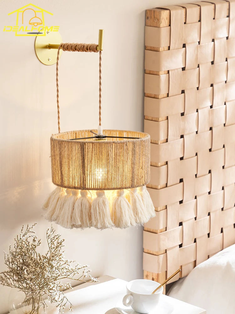 Hand-knitted wabi-sabi hemp rope wall light - vue 5 sur 7