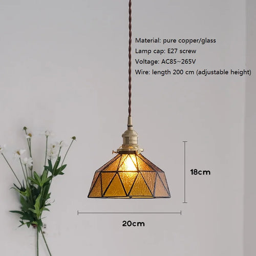 Nordic vintage brass and glass pendant light