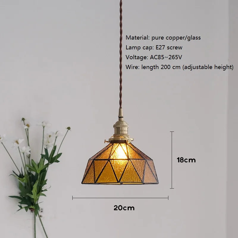 Nordic vintage brass and glass pendant light