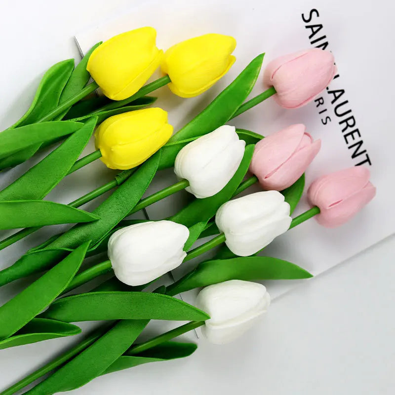 5 Bundles Vibrant Real Touch Artificial Tulips -Faux Flowers - &amp;Home Accent - Weddings,Mother's Day,Valentine's Day