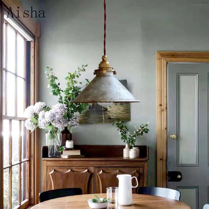 Brass pendant light with vintage rust style for decorative interiors
