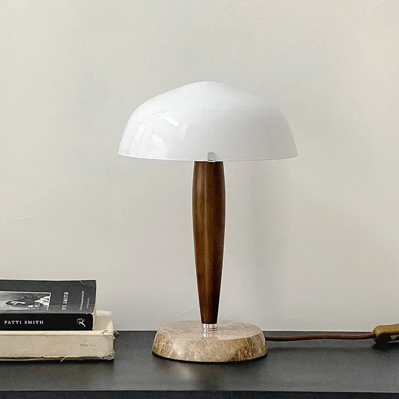 Denmark&amp;Traraditino Herman SHY3 Walnut Wood Desk Lamp Table Light Marble Base Glass Shade