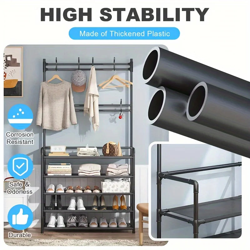 1 Piece 4/5 Ply 23" Carbon Steel, Multipurpose Clothes and Shoe Rack, Black/White, Self Assembly Required - vue 4 sur 9